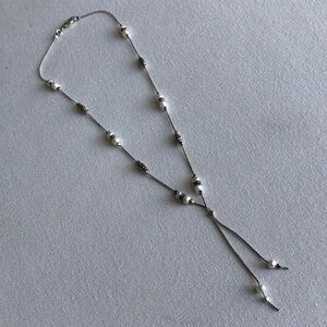 Sterling Silver Freshwater Pearl Station “Y” Necklace 10”